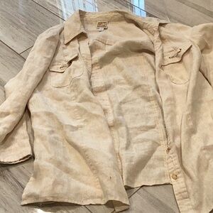 100% JM Linen Beige Button-Up Shirt